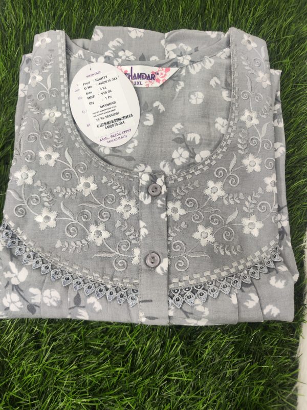 Nighties.Spun Nighty - 4XL Size - Crush Spun Cloth - Ash Color
