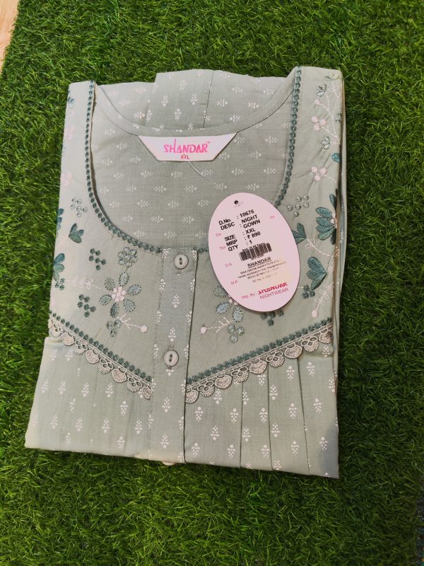 Nighties.Nighties.Spun Nighty - XXL Size - Cotton Mixed Spun Cloth - Green Color