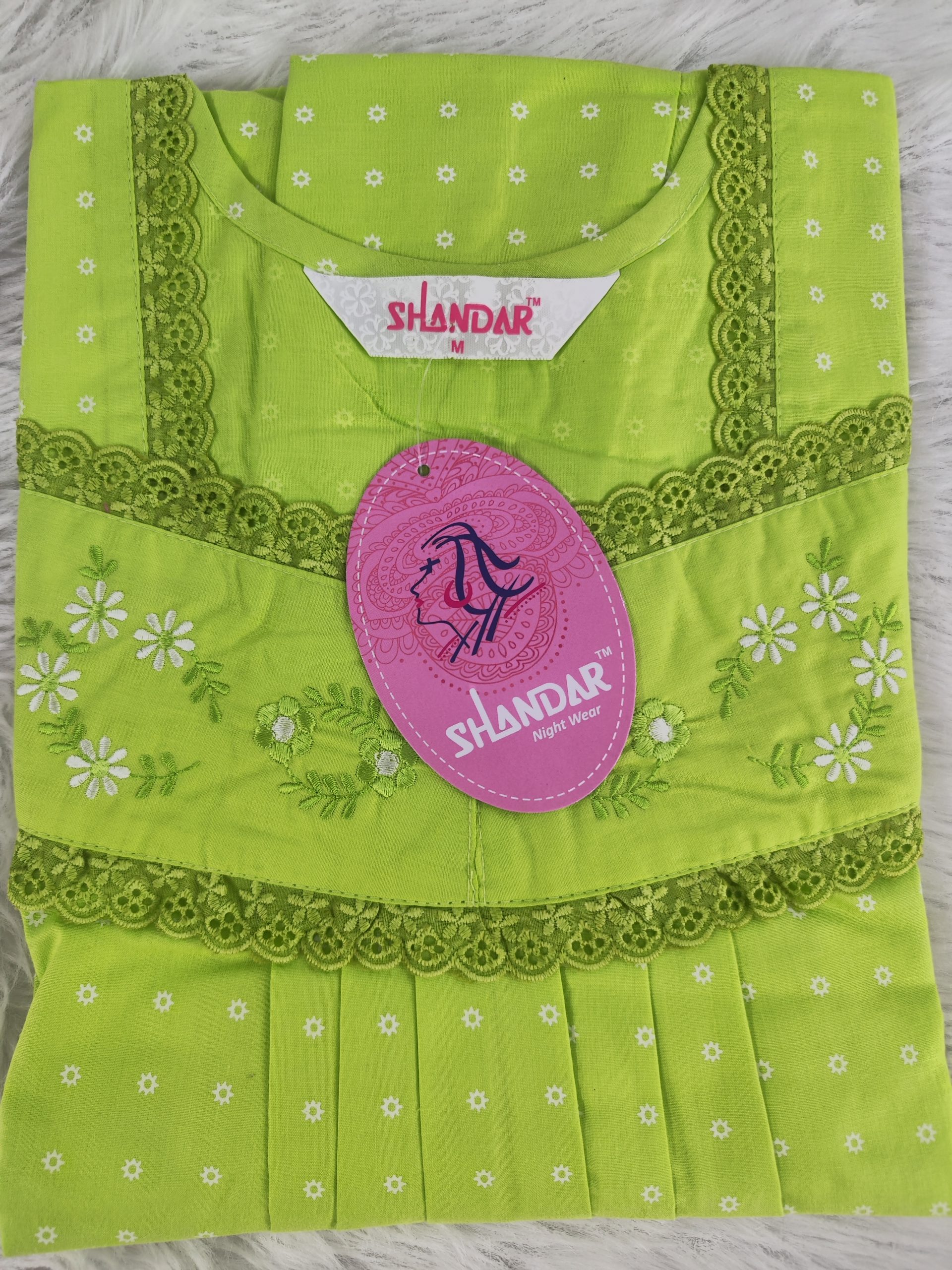 Spun Nighty - M Size - Cotton Mixed - Green Color