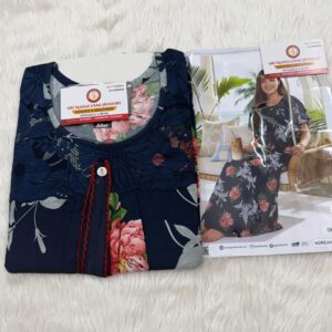 Reyon Cloth Designer Nighties Navy Blue L size Nighty