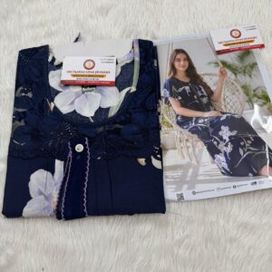 Reyon Cloth Designer Nighties Navy Blue L size Nighty