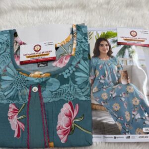 Reyon Cloth Designer Nighties Rama Green  M size Nighty
